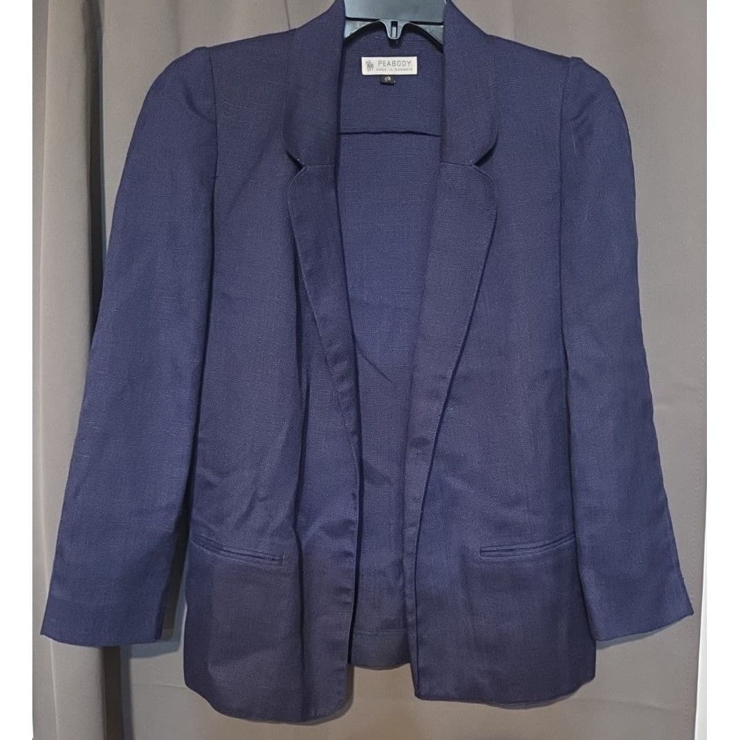 Peabody Navy Blue Blazer, Women's Size 7/8 Jacket, Linen Blend, Made in Romania - Thumbnail 3