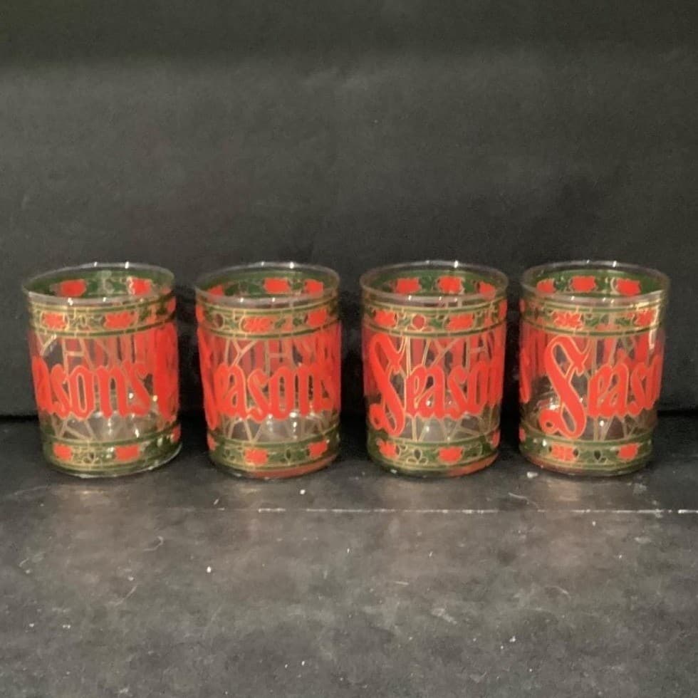 Culver "Seasons Greetings" Christmas Lowball Tumblers, Set Of 4, Stained Design - Thumbnail 8