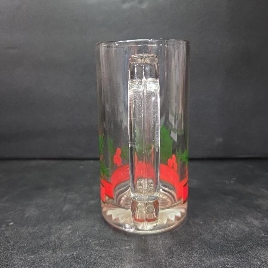 Libbey Holly & Berries Design Glass Beer Mug, Vintage Holiday Drinkware Stein - Thumbnail 5