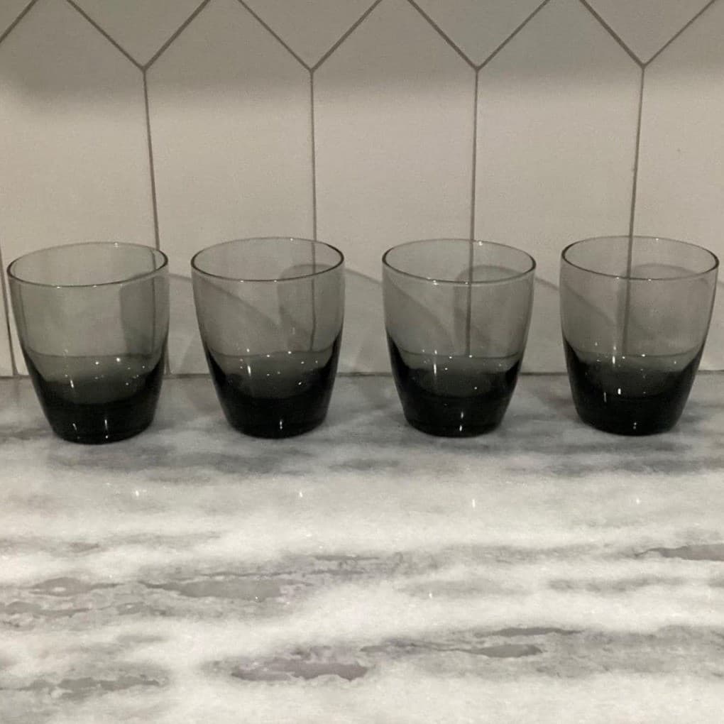Libbey Smoke Gray Glass Tumblers, Set of 4, Vintage Weighted Bottom Glassware - Thumbnail 8