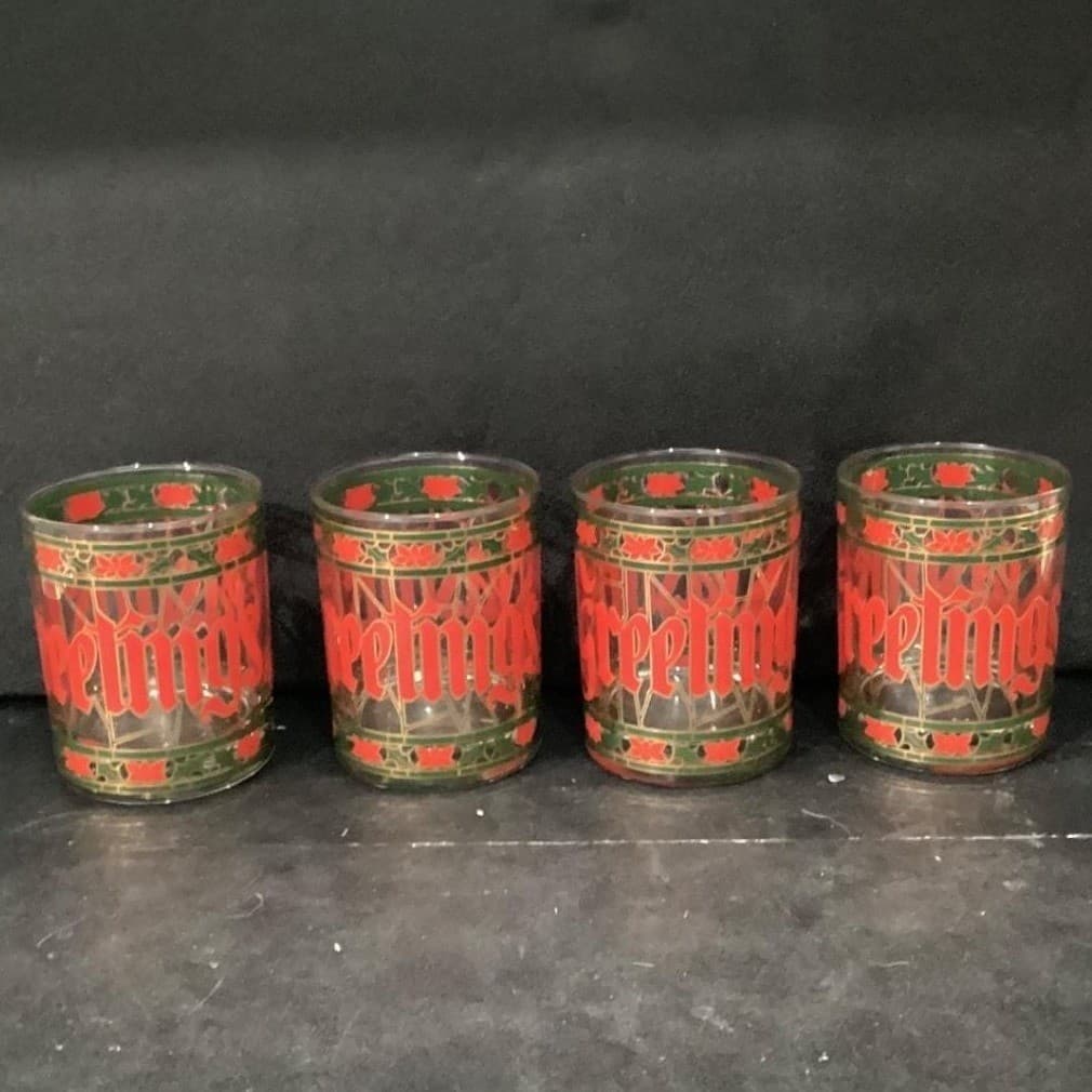 Culver "Seasons Greetings" Christmas Lowball Tumblers, Set Of 4, Stained Design - Thumbnail 10