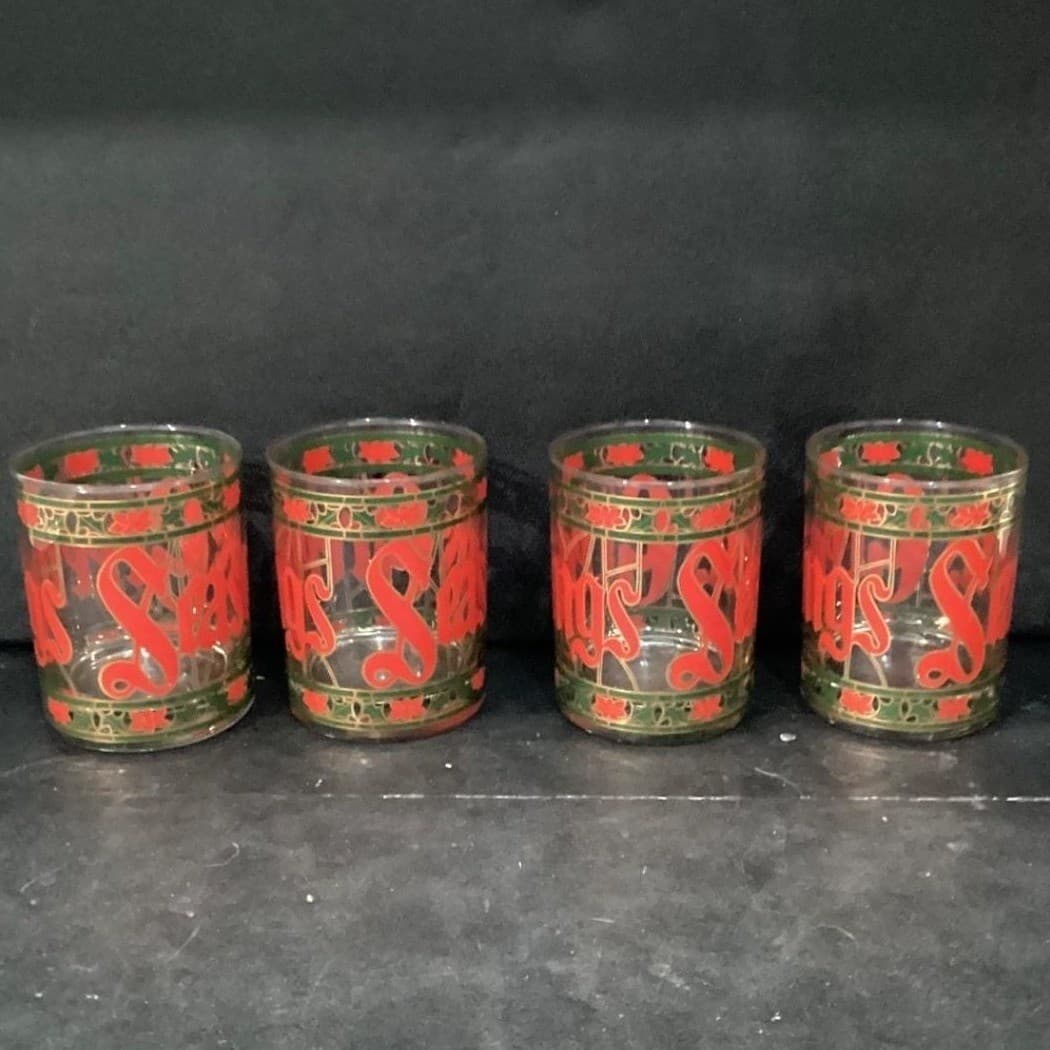 Culver "Seasons Greetings" Christmas Lowball Tumblers, Set Of 4, Stained Design - Thumbnail 9