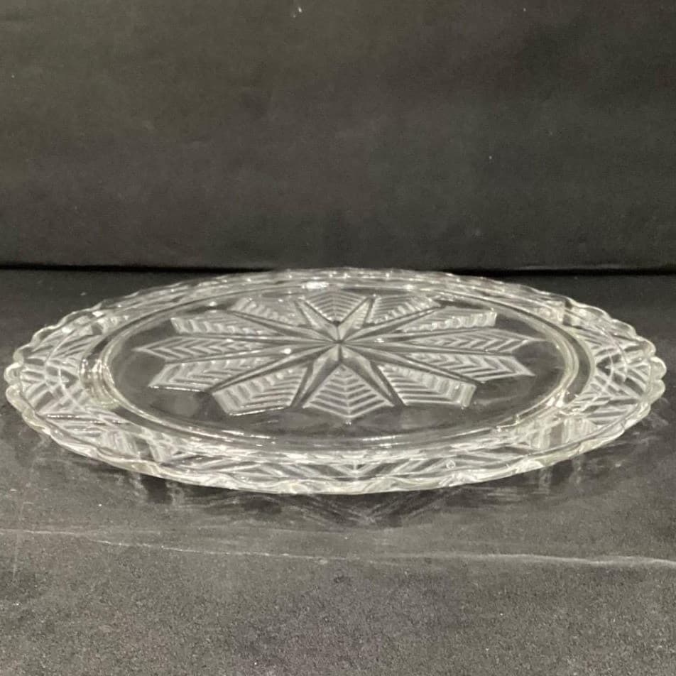 Vintage 1950s Federal Glass Snowflake Starburst Footed Cake Plate 11 In - Thumbnail 6