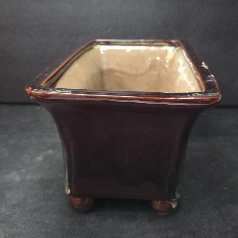 Studio Art Pottery Square Planter, Vintage Brown Glazed Ceramic Box, Centerpiece - Thumbnail 3