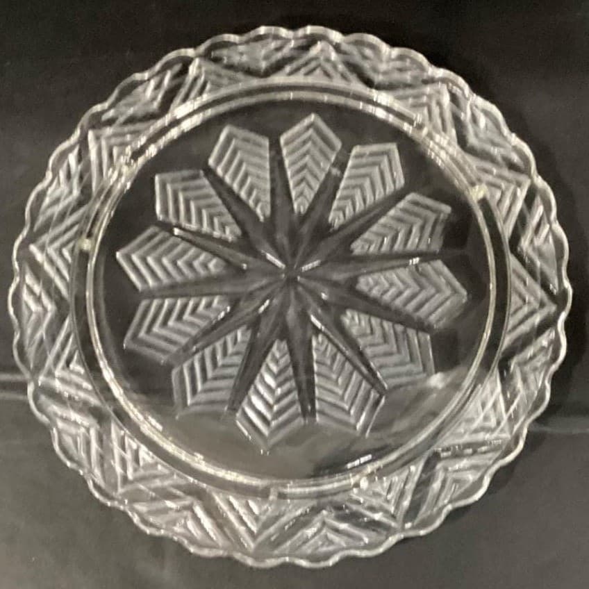 Vintage 1950s Federal Glass Snowflake Starburst Footed Cake Plate 11 In - Thumbnail 4