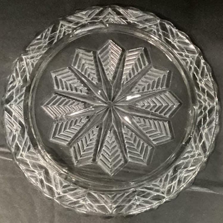 Vintage 1950s Federal Glass Snowflake Starburst Footed Cake Plate 11 In - Thumbnail 3