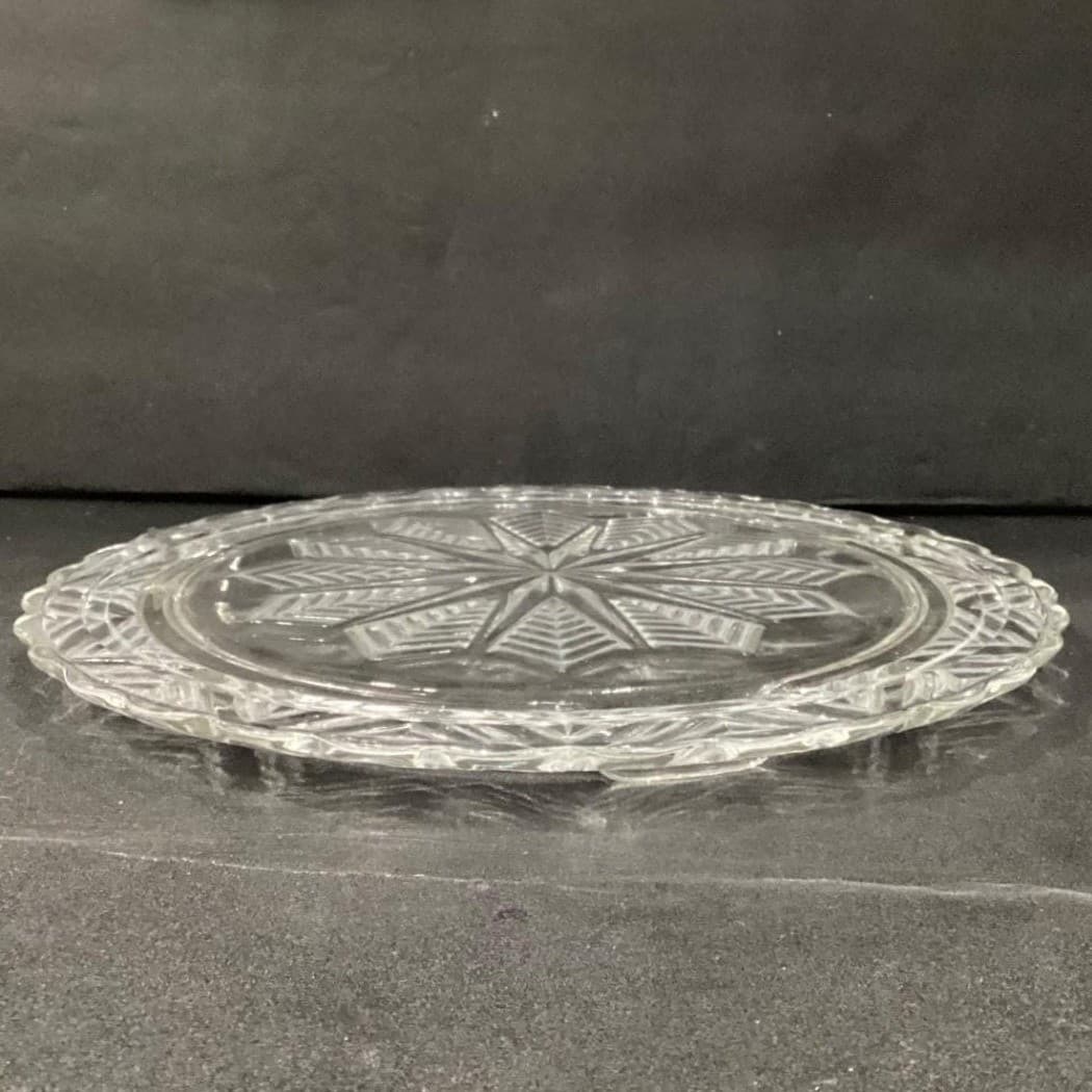 Vintage 1950s Federal Glass Snowflake Starburst Footed Cake Plate 11 In - Thumbnail 9