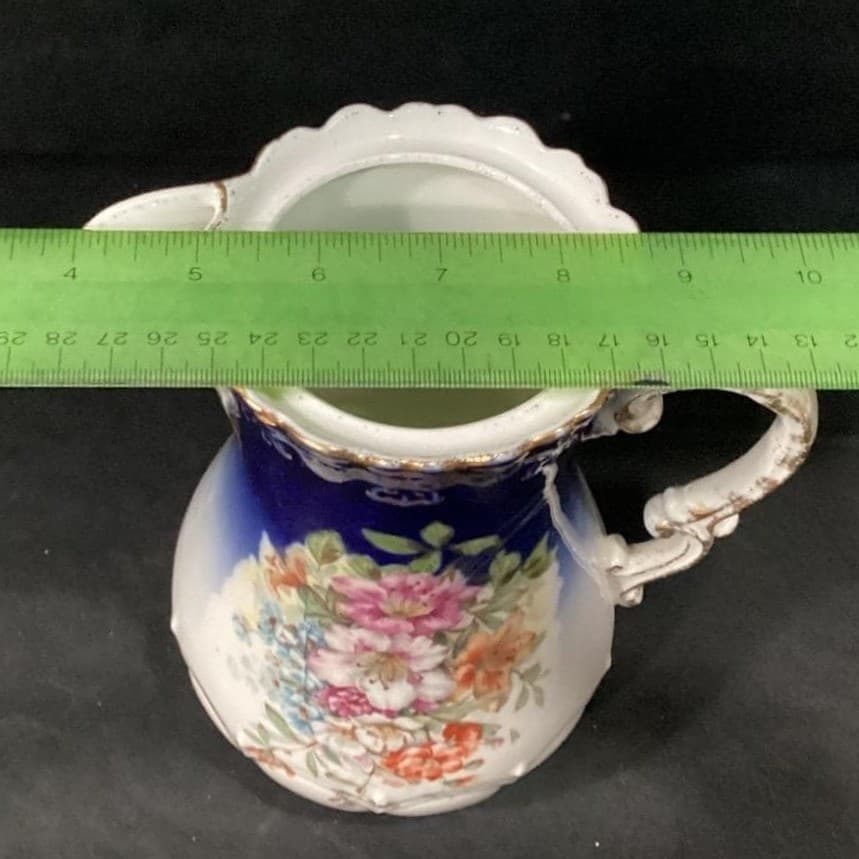 Antique Hand Painted Cobalt Gold Floral Chocolate Pot Nippon Style W Lid - Thumbnail 3