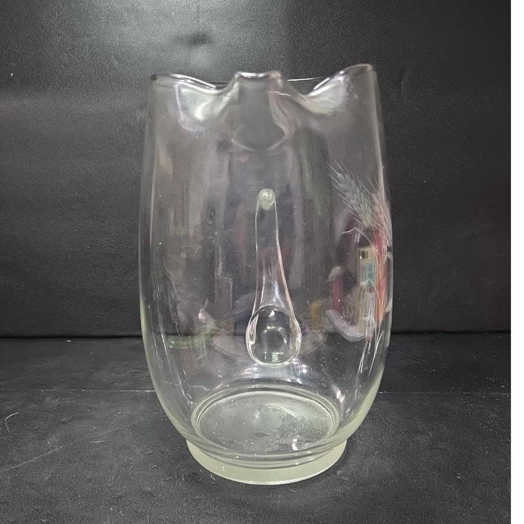 Dale Moore Etched Wheat Design Pitcher, Vintage Clear Glass Jug, Tableware - Thumbnail 3