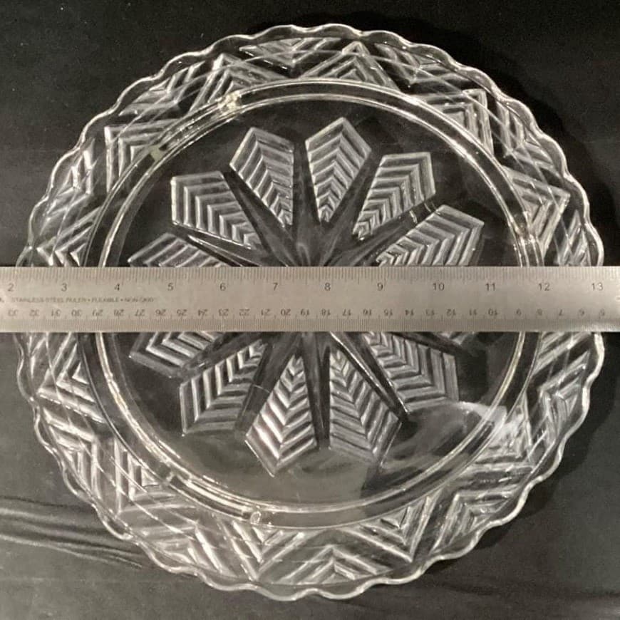 Vintage 1950s Federal Glass Snowflake Starburst Footed Cake Plate 11 In - Thumbnail 2