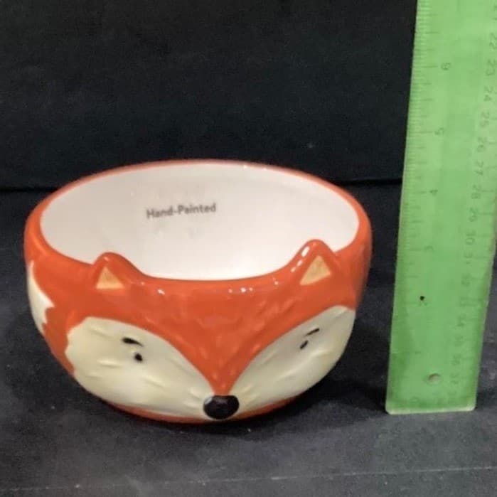 Fox Bowl Hand Painted 29oz Orange Dishwasher Microwave Safe - Thumbnail 3