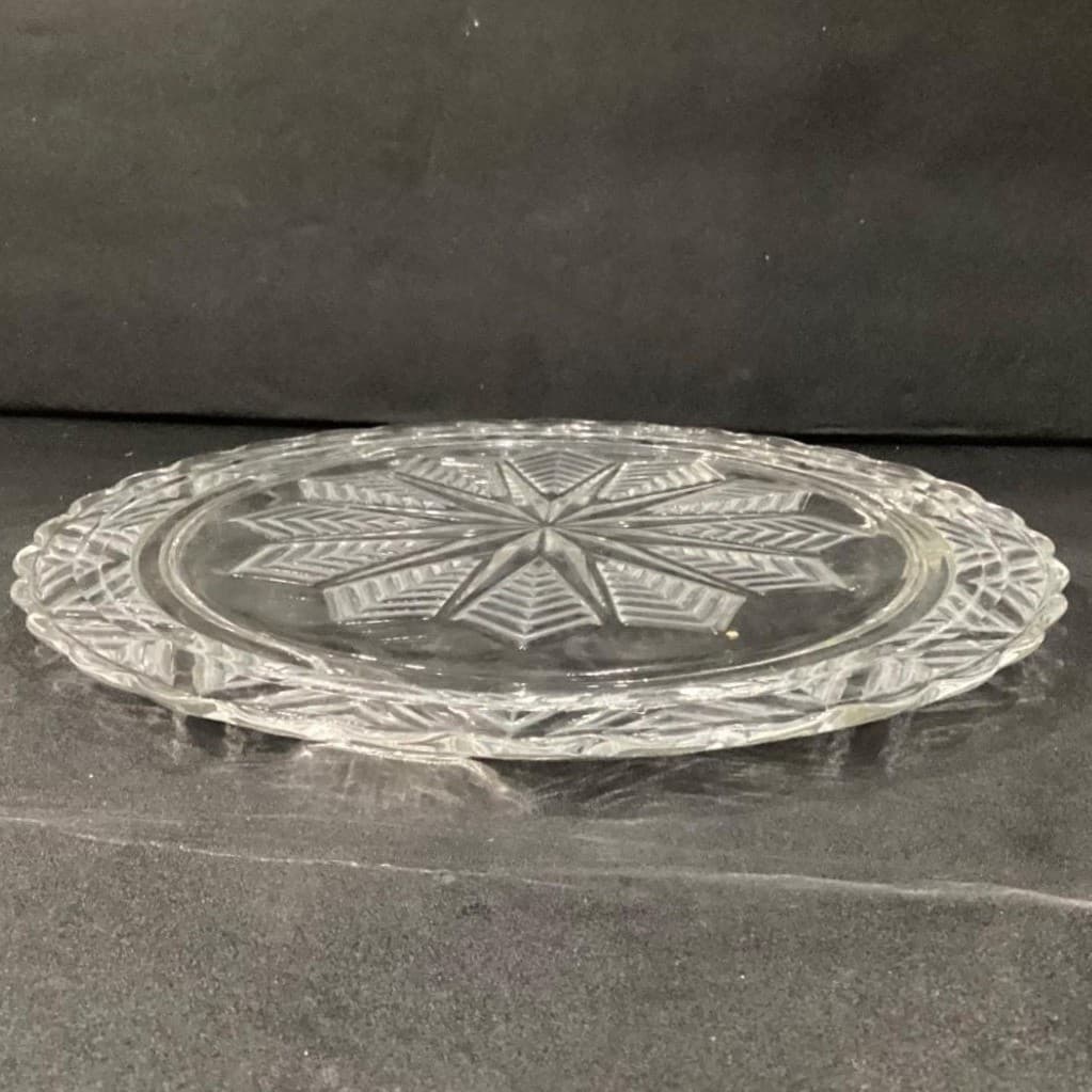 Vintage 1950s Federal Glass Snowflake Starburst Footed Cake Plate 11 In - Thumbnail 7