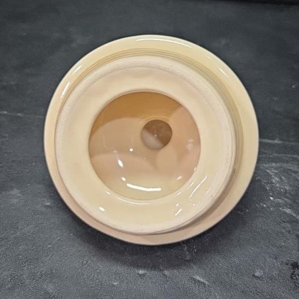 Cream Lidded Candle Crock With Pink Stripe, Vintage Ceramic Canister, Storage - Thumbnail 8