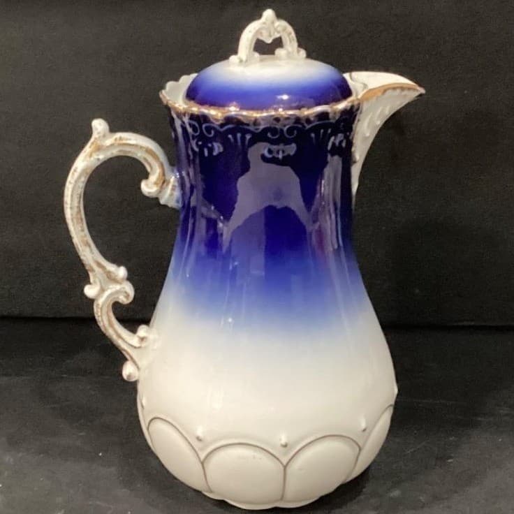 Antique Hand Painted Cobalt Gold Floral Chocolate Pot Nippon Style W Lid - Thumbnail 11