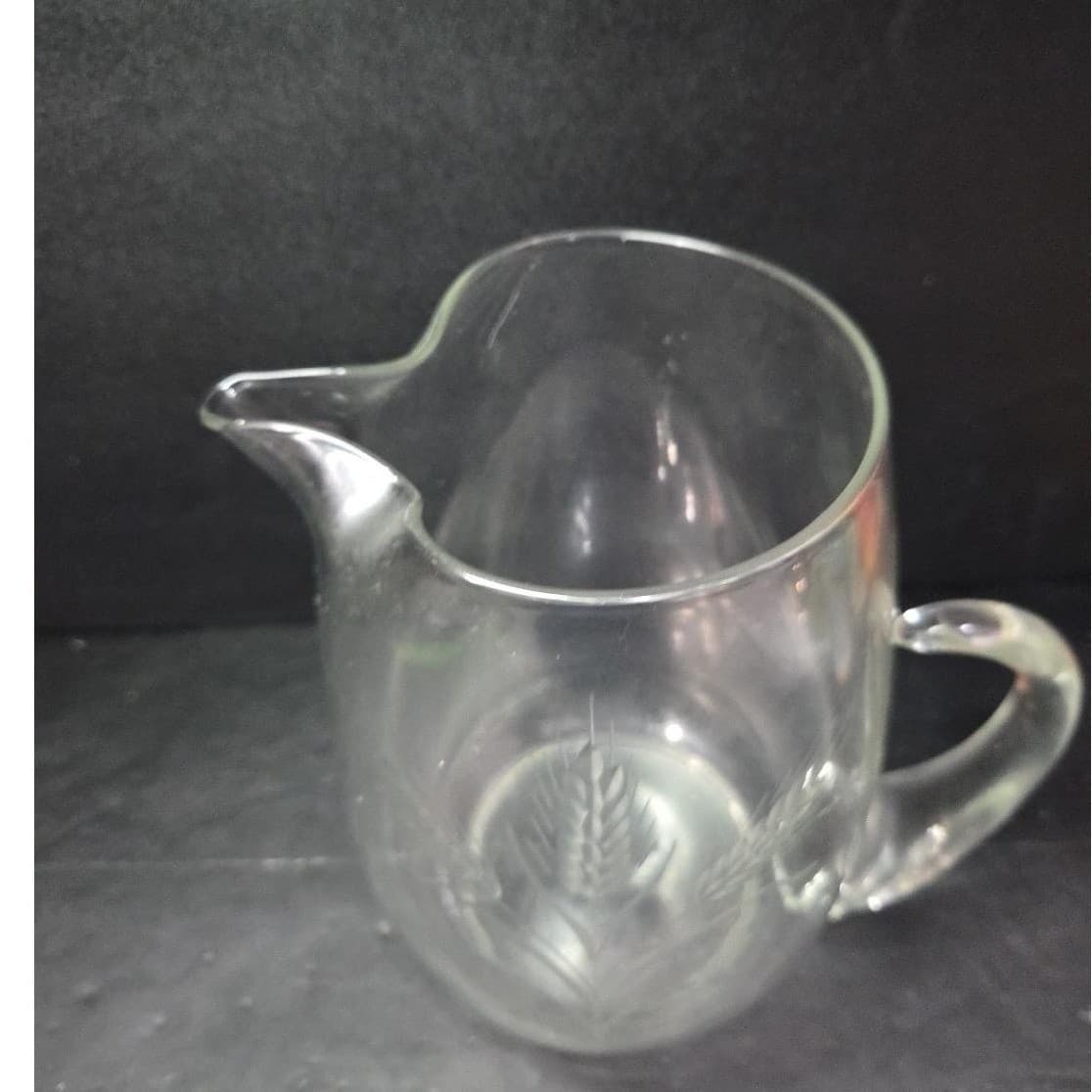 Dale Moore Etched Wheat Design Pitcher, Vintage Clear Glass Jug, Tableware - Thumbnail 6