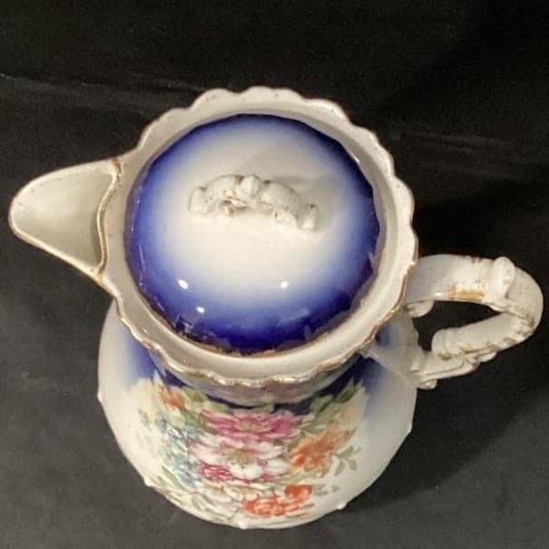 Antique Hand Painted Cobalt Gold Floral Chocolate Pot Nippon Style W Lid - Thumbnail 7