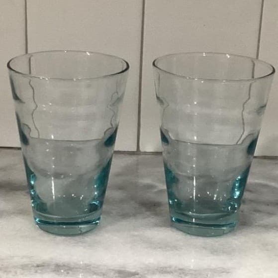 MCM Set of 2 Libbey Saturn Optic Ripple Aqua Tumbler Glasses - Thumbnail 10