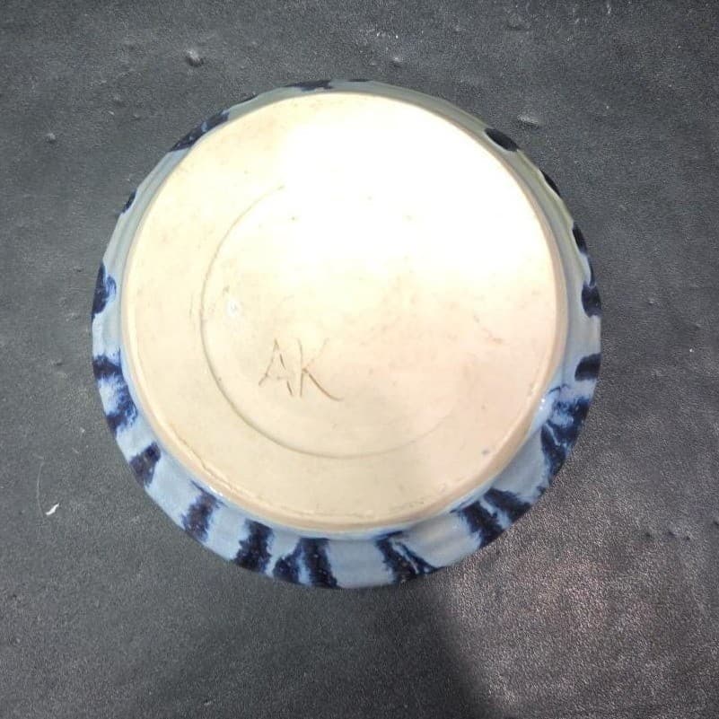 Studio Pottery Blue Drip Glaze Planter, Signed Handmade Ceramic Trinket Dish - Thumbnail 5