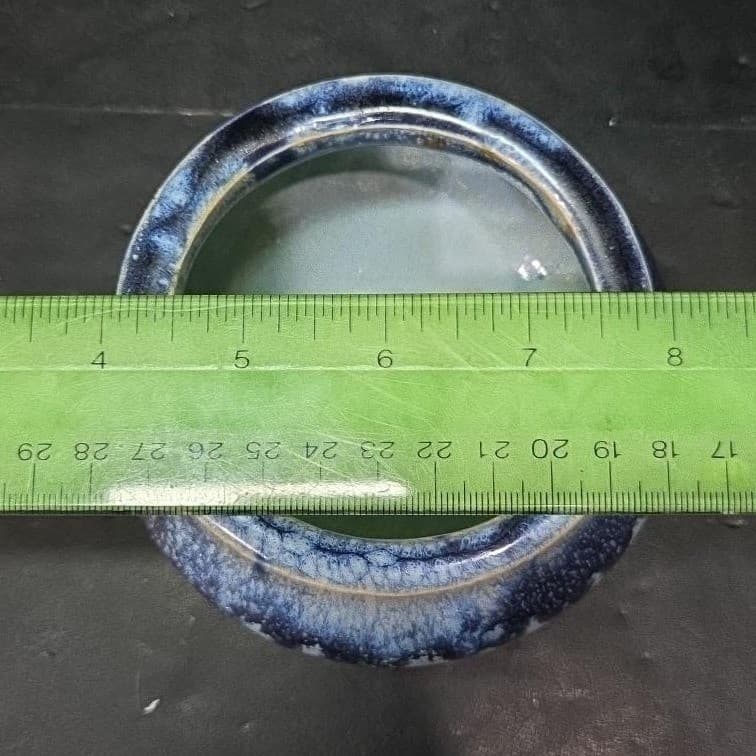 Studio Pottery Blue Drip Glaze Planter, Signed Handmade Ceramic Trinket Dish - Thumbnail 6