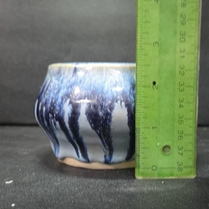 Studio Pottery Blue Drip Glaze Planter, Signed Handmade Ceramic Trinket Dish - Thumbnail 7