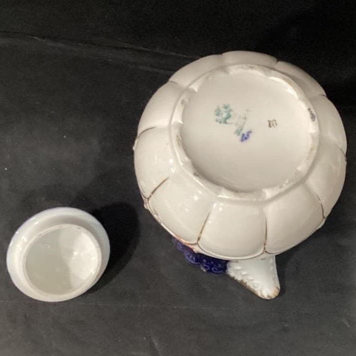 Antique Hand Painted Cobalt Gold Floral Chocolate Pot Nippon Style W Lid - Thumbnail 5