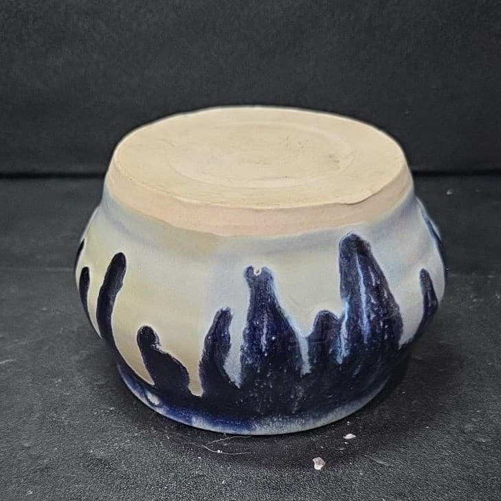 Studio Pottery Blue Drip Glaze Planter, Signed Handmade Ceramic Trinket Dish - Thumbnail 8