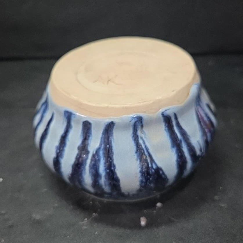 Studio Pottery Blue Drip Glaze Planter, Signed Handmade Ceramic Trinket Dish - Thumbnail 10
