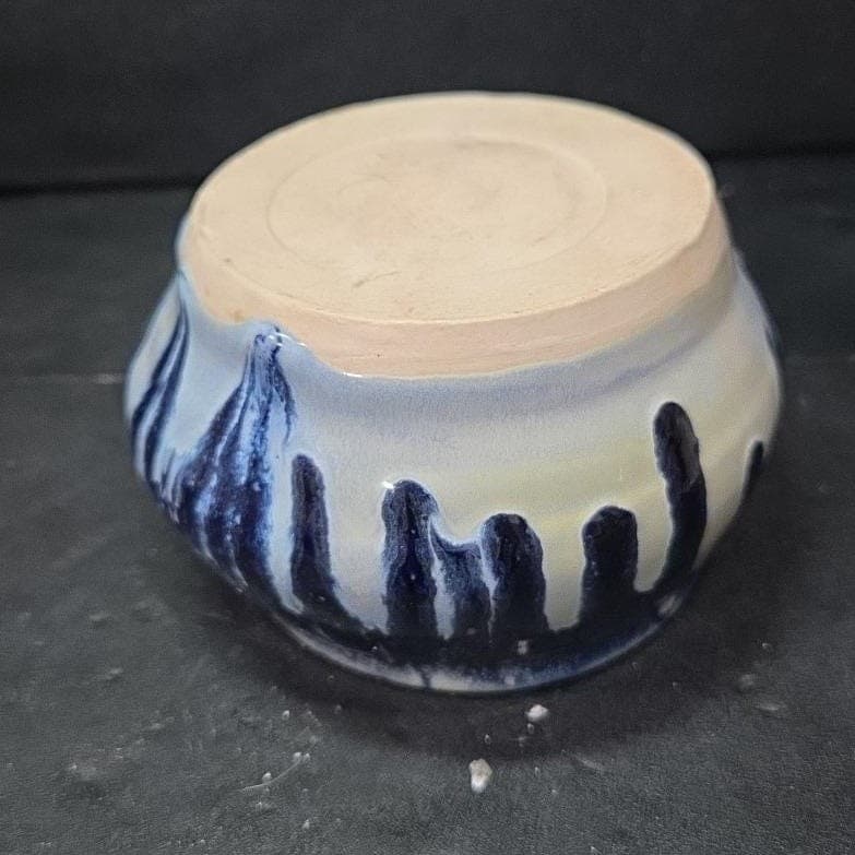 Studio Pottery Blue Drip Glaze Planter, Signed Handmade Ceramic Trinket Dish - Thumbnail 11