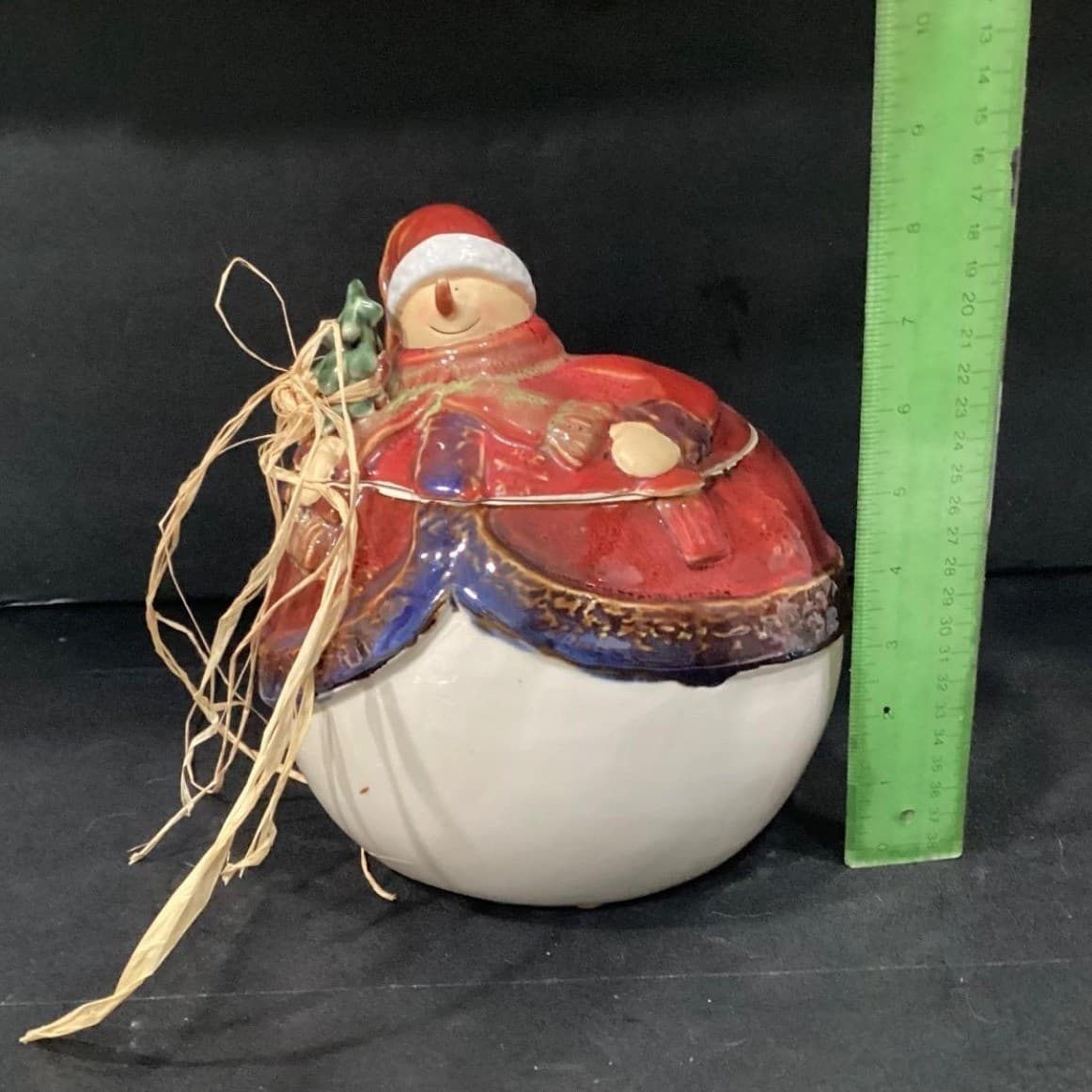 Cookie Jar Snowman Round with Tree and Santa Hat on Snowman Collections # C5466 - Thumbnail 2