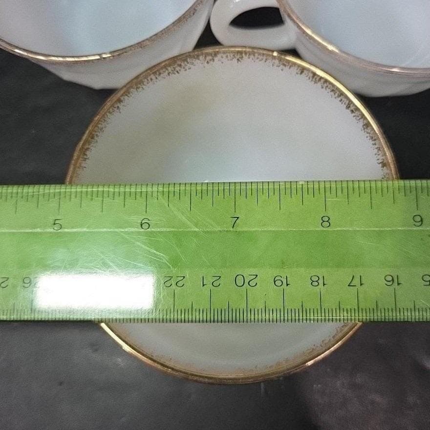 Anchor Hocking Fire King Milk Glass Teacups, Set of 4, Vintage Gold Rimmed Mugs - Thumbnail 2