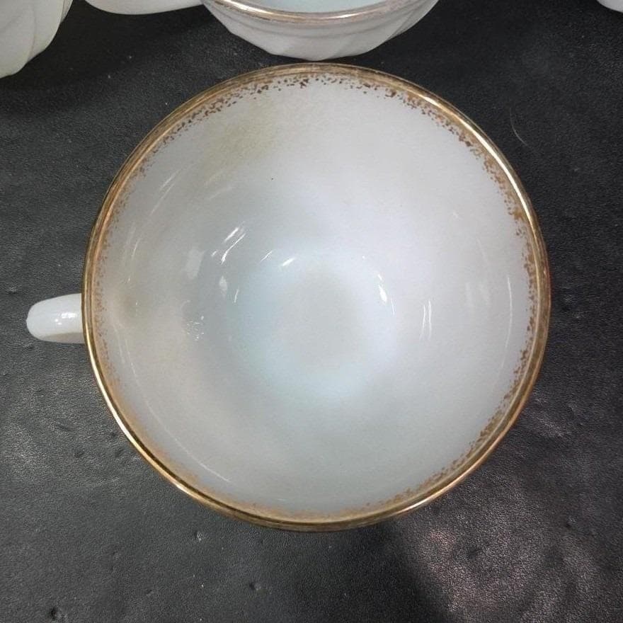 Anchor Hocking Fire King Milk Glass Teacups, Set of 4, Vintage Gold Rimmed Mugs - Thumbnail 5