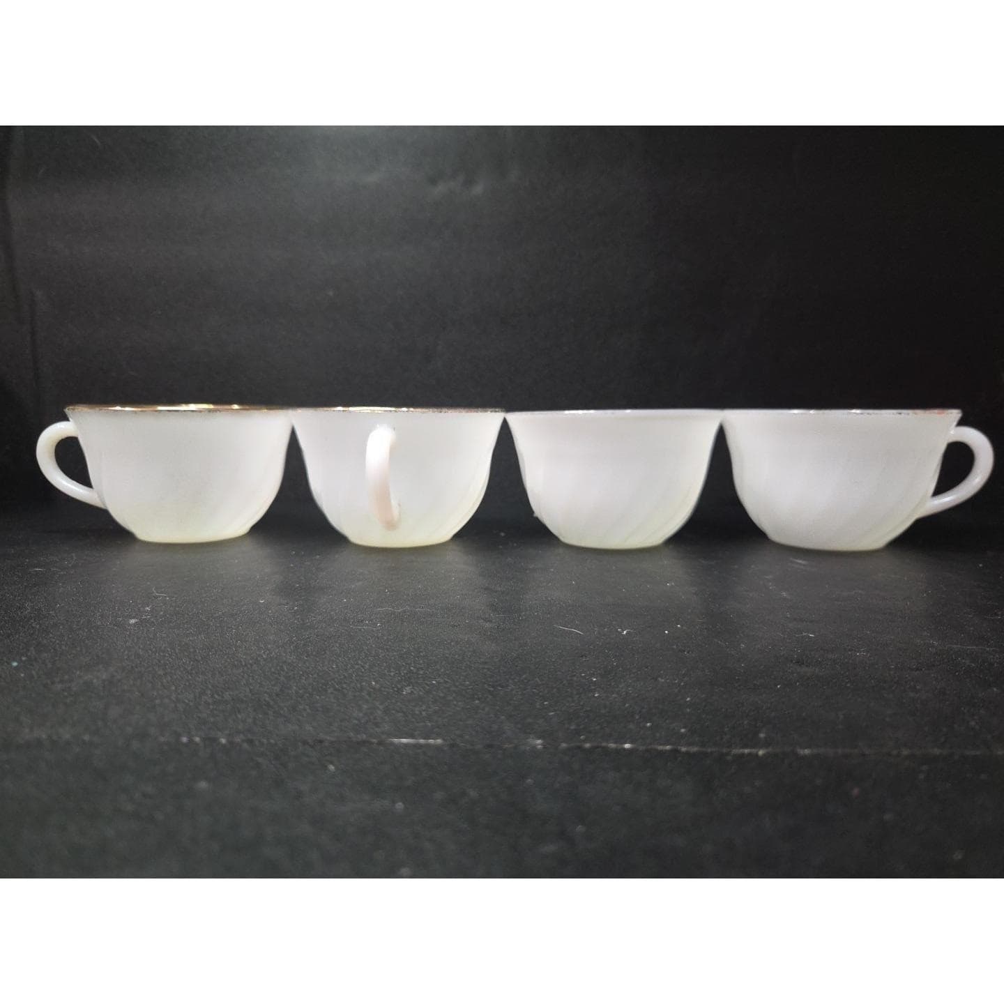 Anchor Hocking Fire King Milk Glass Teacups, Set of 4, Vintage Gold Rimmed Mugs - Thumbnail 7