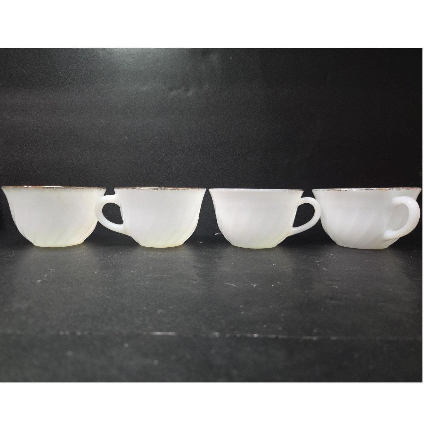 Anchor Hocking Fire King Milk Glass Teacups, Set of 4, Vintage Gold Rimmed Mugs - Thumbnail 8