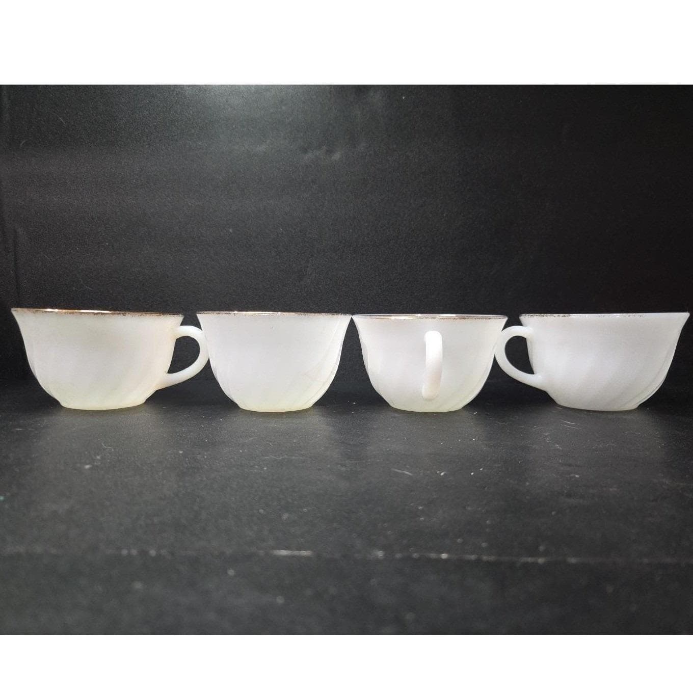 Anchor Hocking Fire King Milk Glass Teacups, Set of 4, Vintage Gold Rimmed Mugs - Thumbnail 9