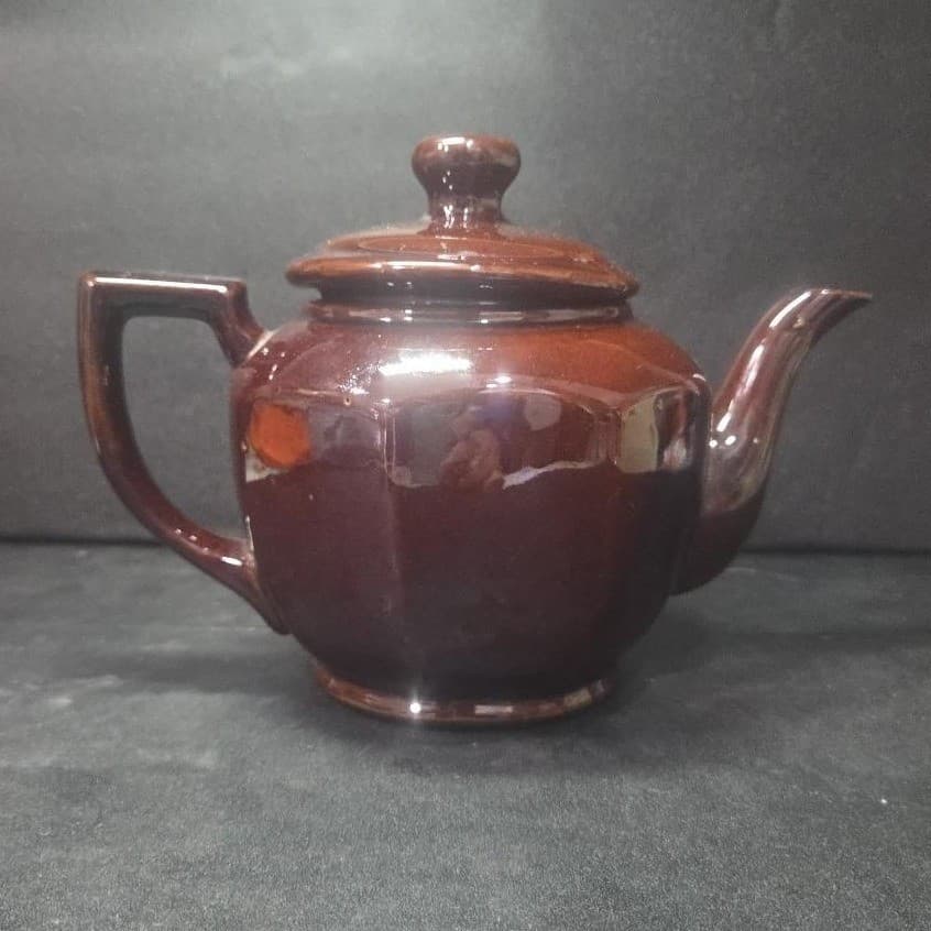 Windmill Design Brown Glazed Teapot, Vintage Hand Painted Tea Pot Occupied Japan - Thumbnail 4