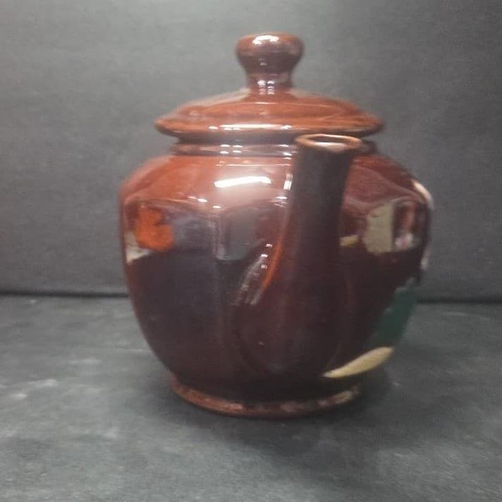 Windmill Design Brown Glazed Teapot, Vintage Hand Painted Tea Pot Occupied Japan - Thumbnail 5