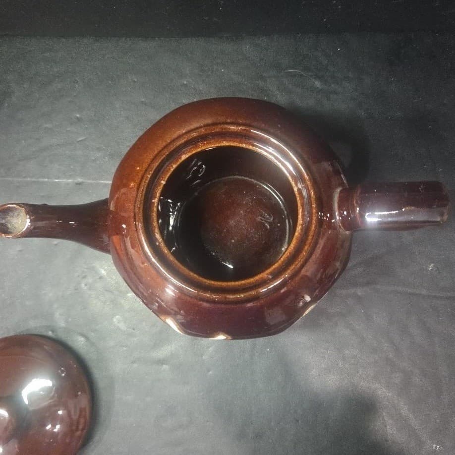 Windmill Design Brown Glazed Teapot, Vintage Hand Painted Tea Pot Occupied Japan - Thumbnail 7