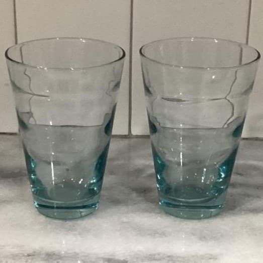 MCM Set of 2 Libbey Saturn Optic Ripple Aqua Tumbler Glasses - Thumbnail 11