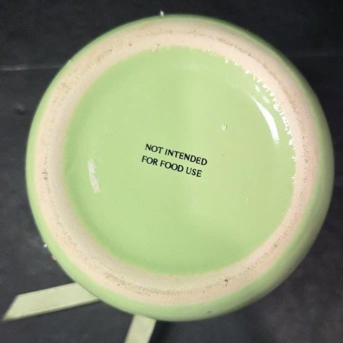 Cream Lidded Candle Crock With Green Stripe, Vintage Ceramic Canister, Storage - Thumbnail 8