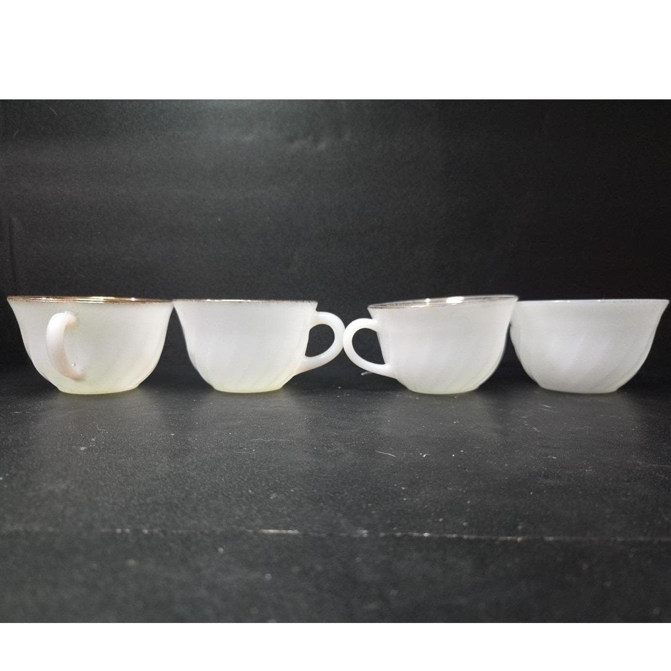 Anchor Hocking Fire King Milk Glass Teacups, Set of 4, Vintage Gold Rimmed Mugs - Thumbnail 10