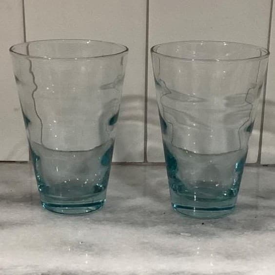 MCM Set of 2 Libbey Saturn Optic Ripple Aqua Tumbler Glasses - Thumbnail 8