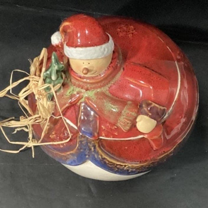 Cookie Jar Snowman Round with Tree and Santa Hat on Snowman Collections # C5466 - Thumbnail 6