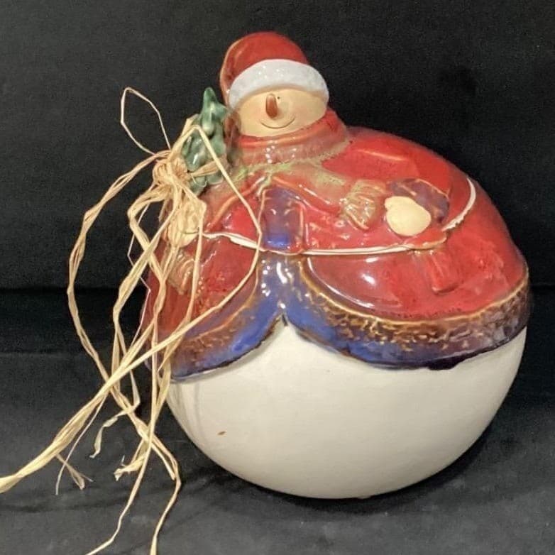 Cookie Jar Snowman Round with Tree and Santa Hat on Snowman Collections # C5466 - Thumbnail 7