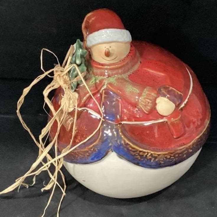 Cookie Jar Snowman Round with Tree and Santa Hat on Snowman Collections # C5466 - Thumbnail 8
