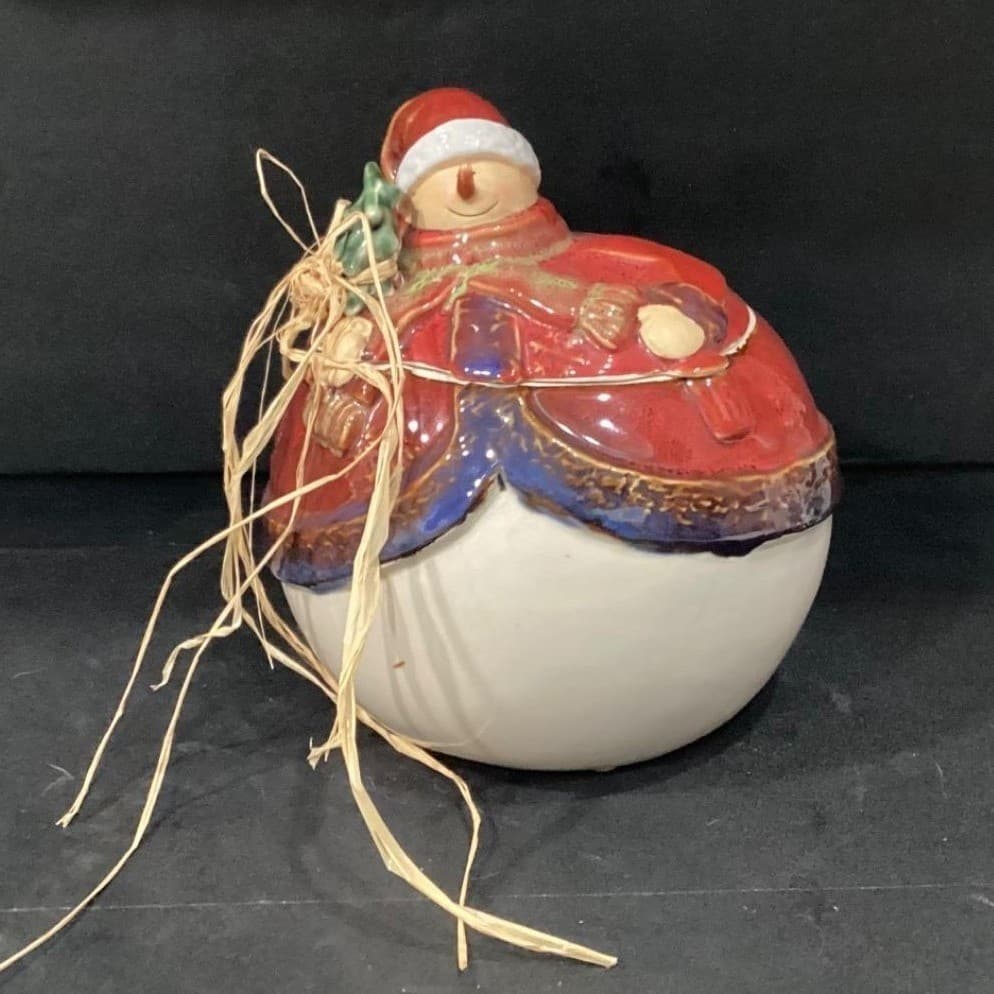 Cookie Jar Snowman Round with Tree and Santa Hat on Snowman Collections # C5466 - Thumbnail 9