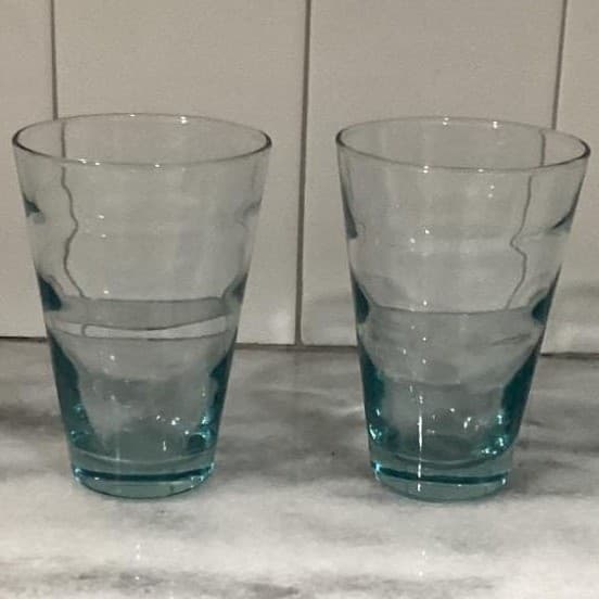 MCM Set of 2 Libbey Saturn Optic Ripple Aqua Tumbler Glasses - Thumbnail 12