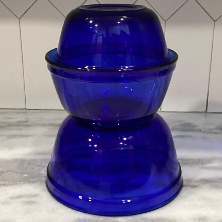 Vintage Anchor Hocking USA Cobalt Blue Glass Nesting Mixing Bowls Set of 3 * - Thumbnail 21