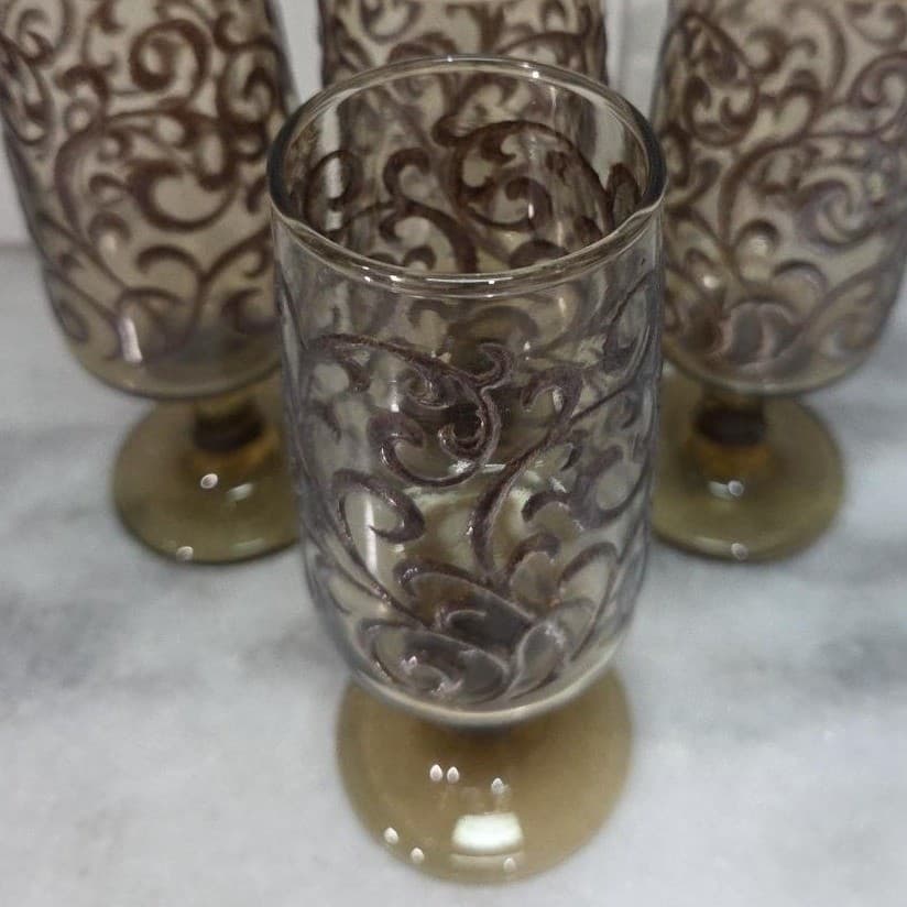 Libbey Prado Tawny Brown Juice Glasses, Set of 4, Vintage Footed Stemware - Thumbnail 6