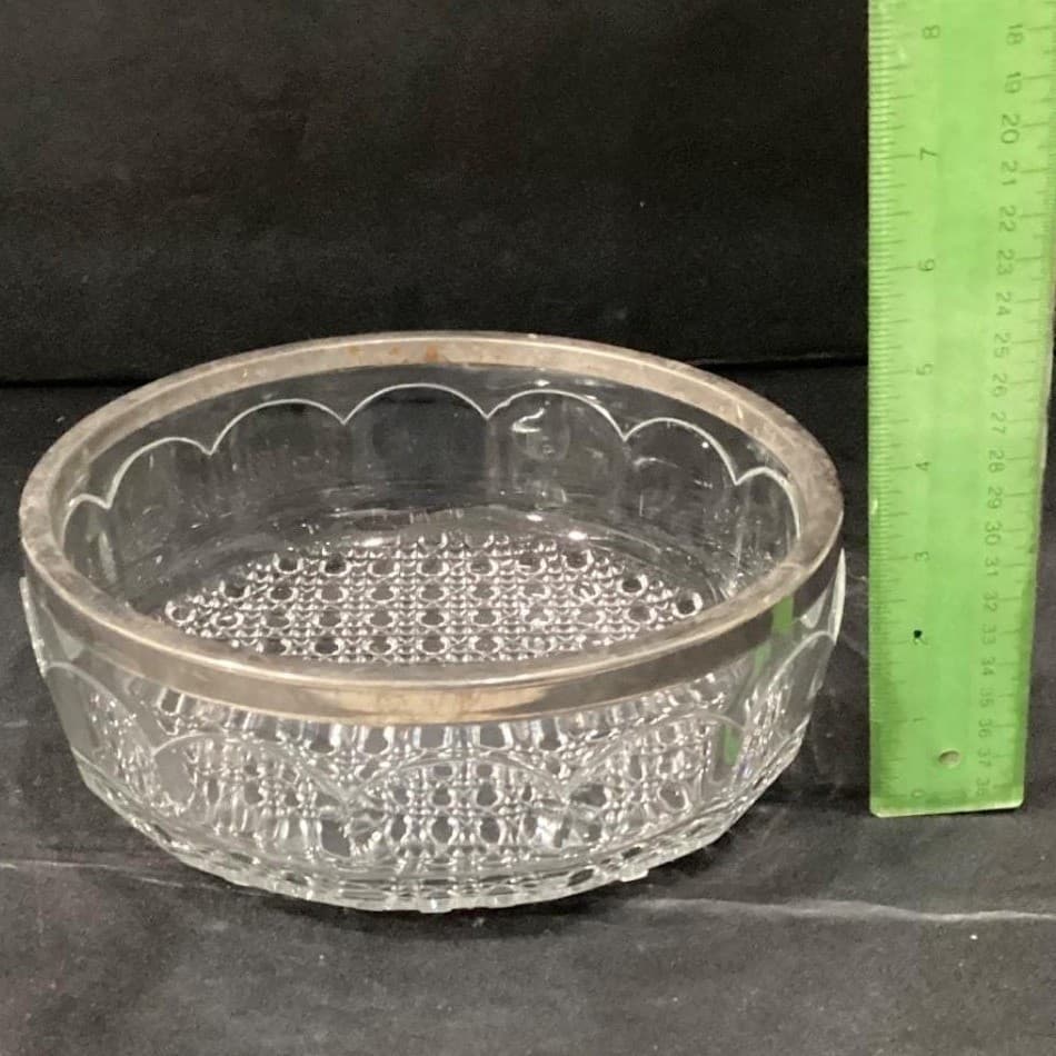Crystal English Vintage Silver Rimmed Large 8.75" x 3" Bowl - Thumbnail 2