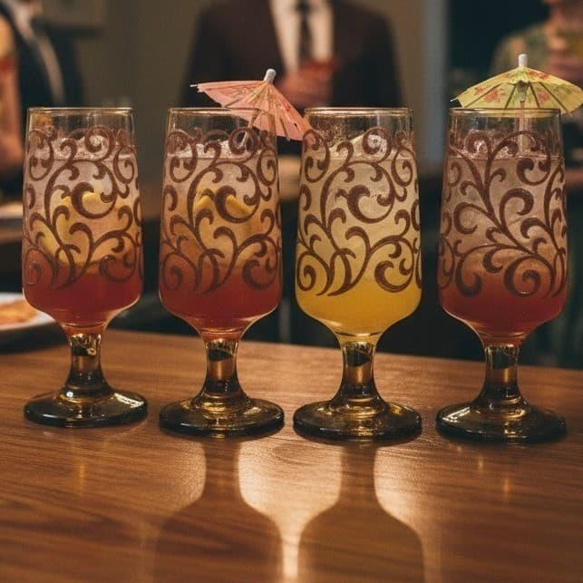 Libbey Prado Tawny Brown Juice Glasses, Set of 4, Vintage Footed Stemware